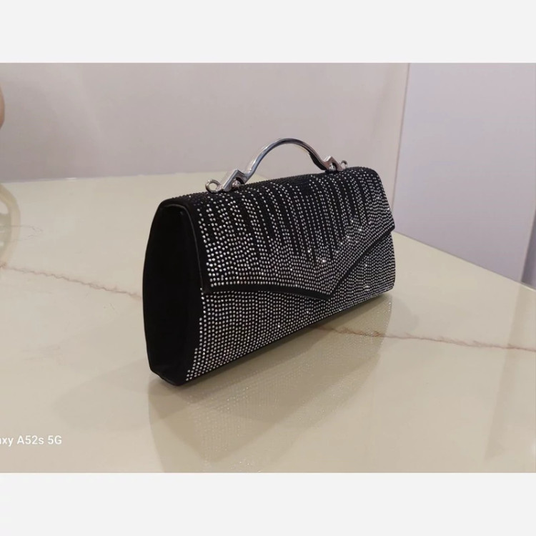 کیف مجلسی مخمل ، بند زنجیری نقره ای دسته دار